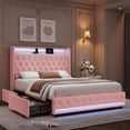 thumbnail image 1 of Homfa Queen Size LED Bed Frame with 2 Storage Drawers & Charge Station, Modern Wingback Upholstered Platform Bed Frame, Pink Velvet, 1 of 8