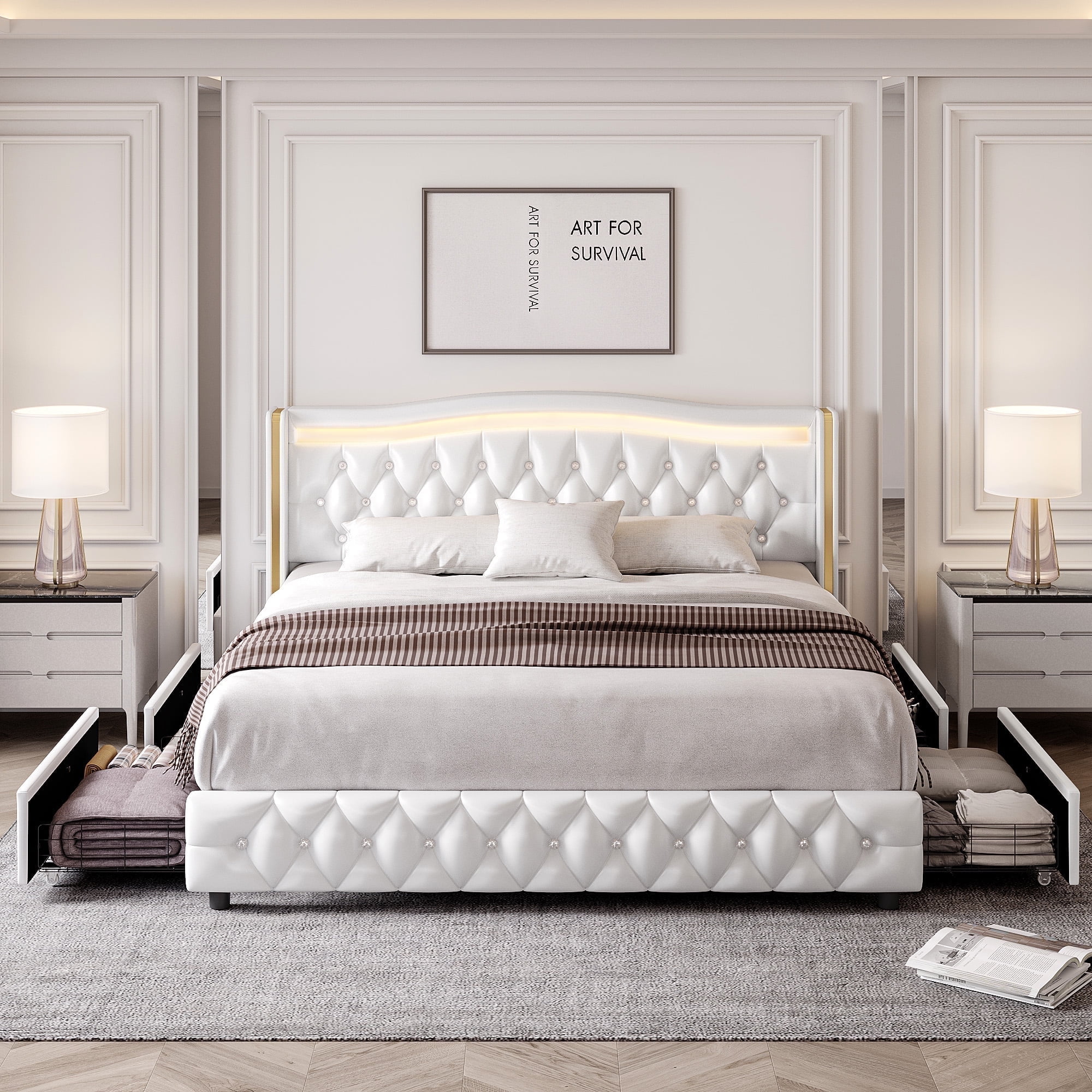 パルフェット　pharfaite XL Homfa-Full-Size-Bed-Frame-