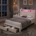 Homfa Queen Size LED Bed Frame with Outlets and USB Ports, Modern