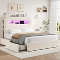 thumbnail image 1 of Homfa Queen Size Velvet Upholstered Bed with LED Lights & 2 Drawers, Storage Headboard Platform Bed Frame with USB Ports & Outlets, Off-White, 1 of 9