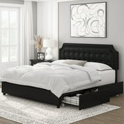 Homfa Queen Size Storage Bed, 4 Drawers PU Leather Platform Bed Frame with Adjustable Upholstered Headboard, Black