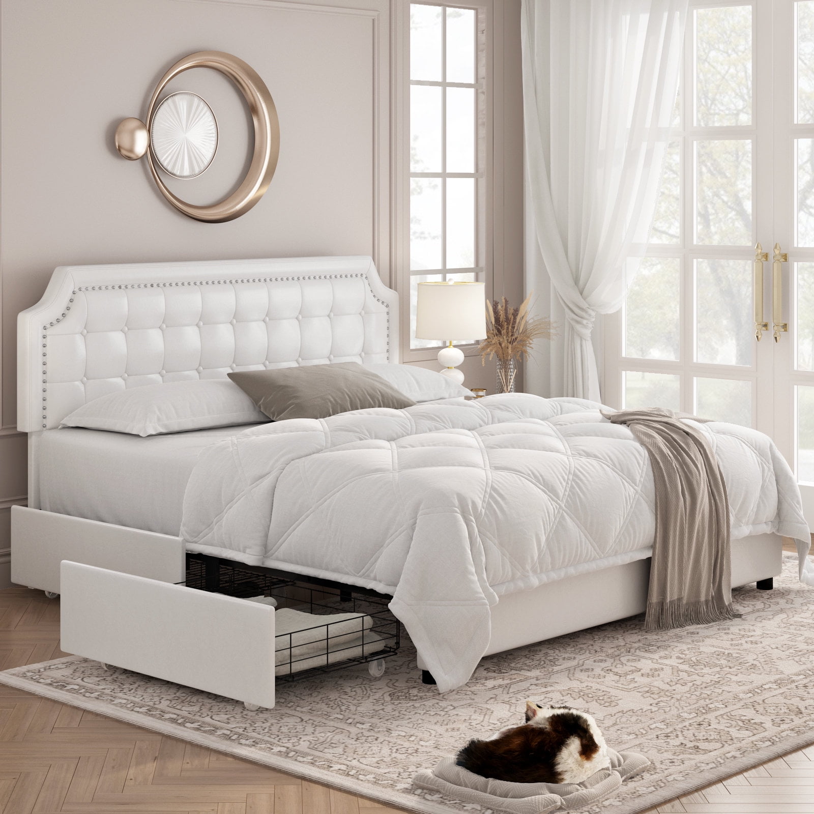 Homfa Queen PU Leather Platform Bed Frame With 4 Storage Drawers ...