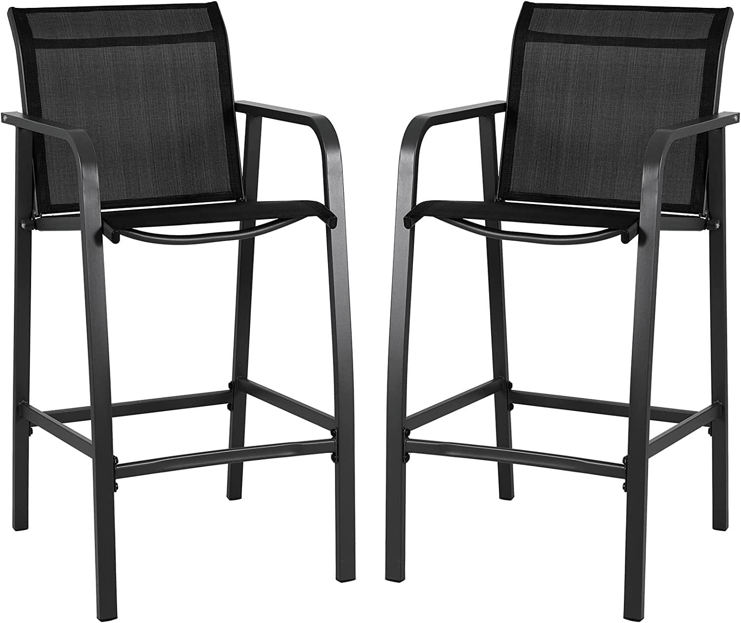 Homfa Set of 2 Patio Bar Chairs with Footrests and Armrests, High Back