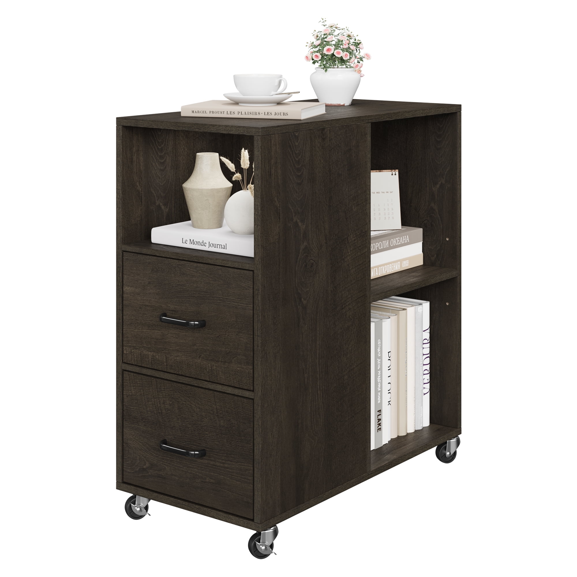 Homfa Side Table with 2 Drawers, Mobile File Nightstand with