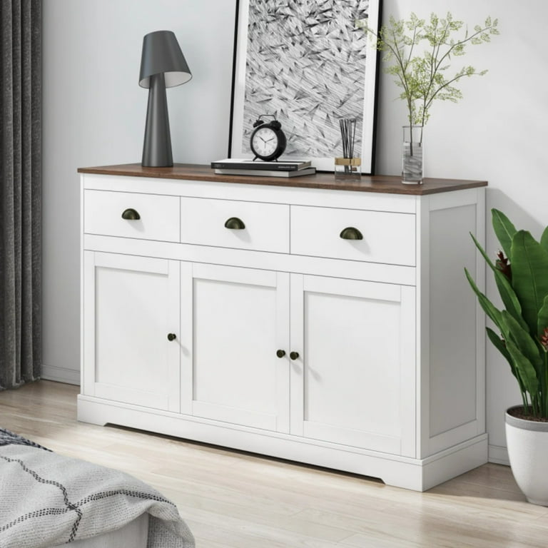 Homfa Sideboard Buffet Cabinet with 3 Drawers 53.54 W Storage Cabinet with Adjustable Shelves for Kitchen Dining Room White