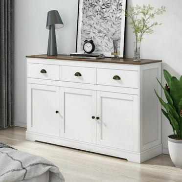 Homfa Sideboard Buffet Cabinet with 3 Drawers , 53.54'' W Storage Cabinet with Adjustable Shelves for Kitchen Dining Room, White