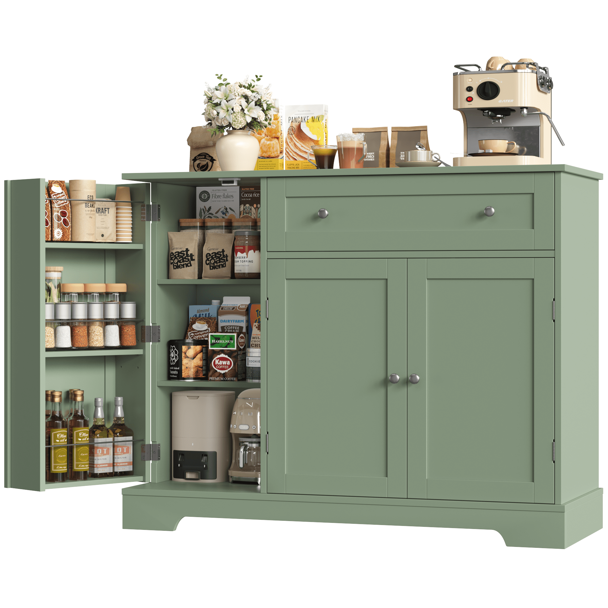 Homfa Sideboard Buffet Cabinet with Drawer, 3 Doors Kitchen Storage ...