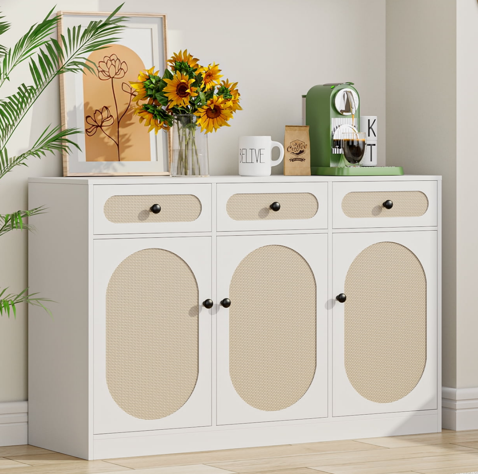 Homfa Sideboard Storage with 3 Drawers & 3 Doors, 47.2'' Wide