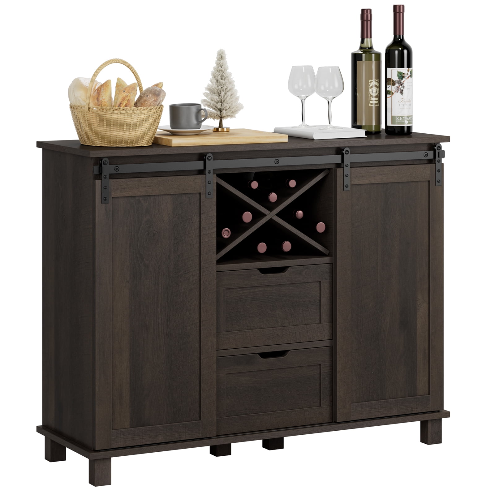 Homfa Sideboard with 2 Drawer 2 Barn Door, Wood Buffet