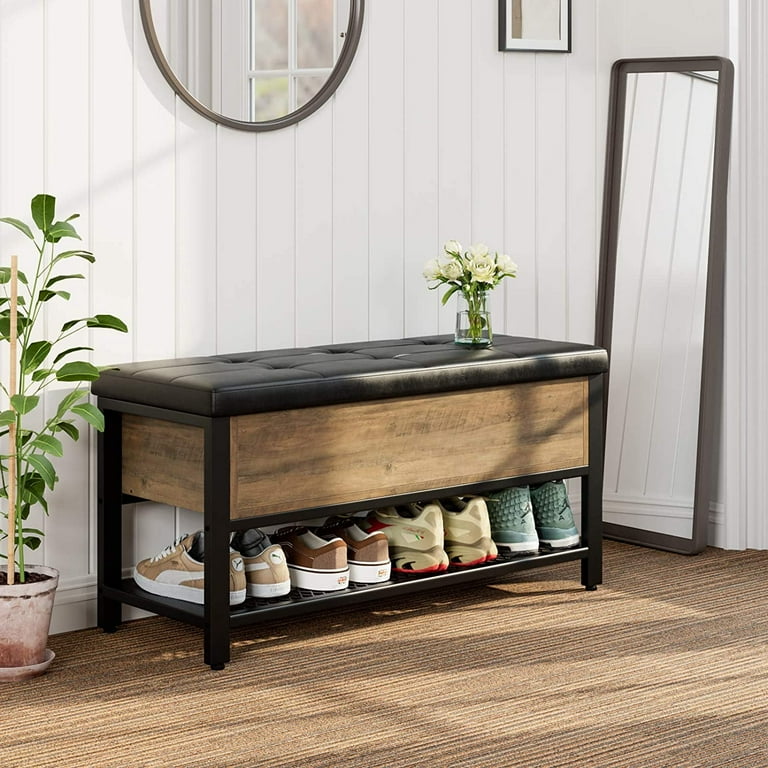 Homfa Storage Bench with Storage Long Shoe Bench with Flip Top for Hallway Living Room Rustic Brown