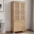 thumbnail image 1 of Homfa Rattan Cabinet with Doors, Tall Storage Cabinet with 2 Drawers, Narrow Accent Versatile Cabinet for Living Room, Oak, 1 of 9