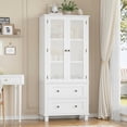 thumbnail image 1 of Homfa Rattan Cabinet with Doors, Tall Storage Cabinet with 2 Drawers, Narrow Accent Versatile Cabinet for Living Room, White, 1 of 11