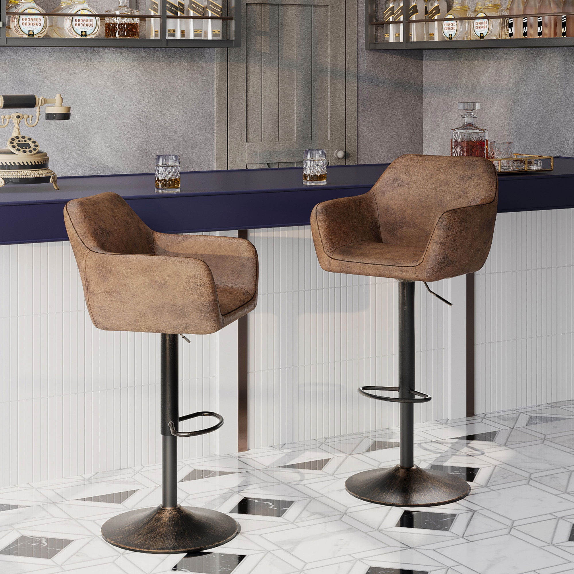 Homfa Swivel Bar Stool with Armrests Tall Adjustable Rolling