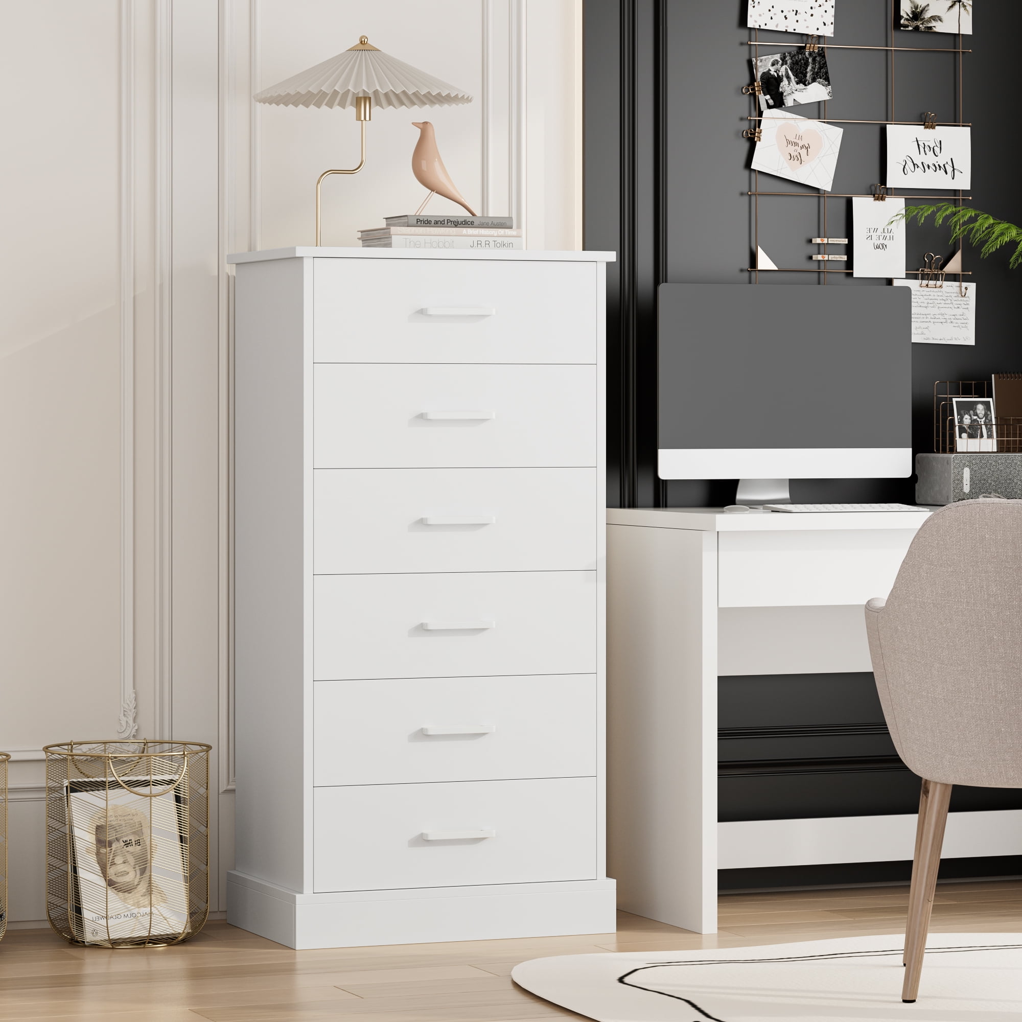 Homfa Tall 6 Drawer White Dresser for Bedroom, 48.8