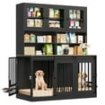 thumbnail image 1 of Homfa Tall Dog Crate Furniture with Hutch, 4 Metal Doors Kennel with Swivel Bowl Brackets Sets, Dog Feeding Station with Glass Doors and Adjustable Shelves, Black & Brown, 1 of 7
