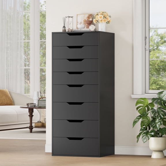 Homfa Tall Dresser for Bedroom, Combo Vertical 8 Drawer Dresser for Small Spaces, Chest of Drawers, Black