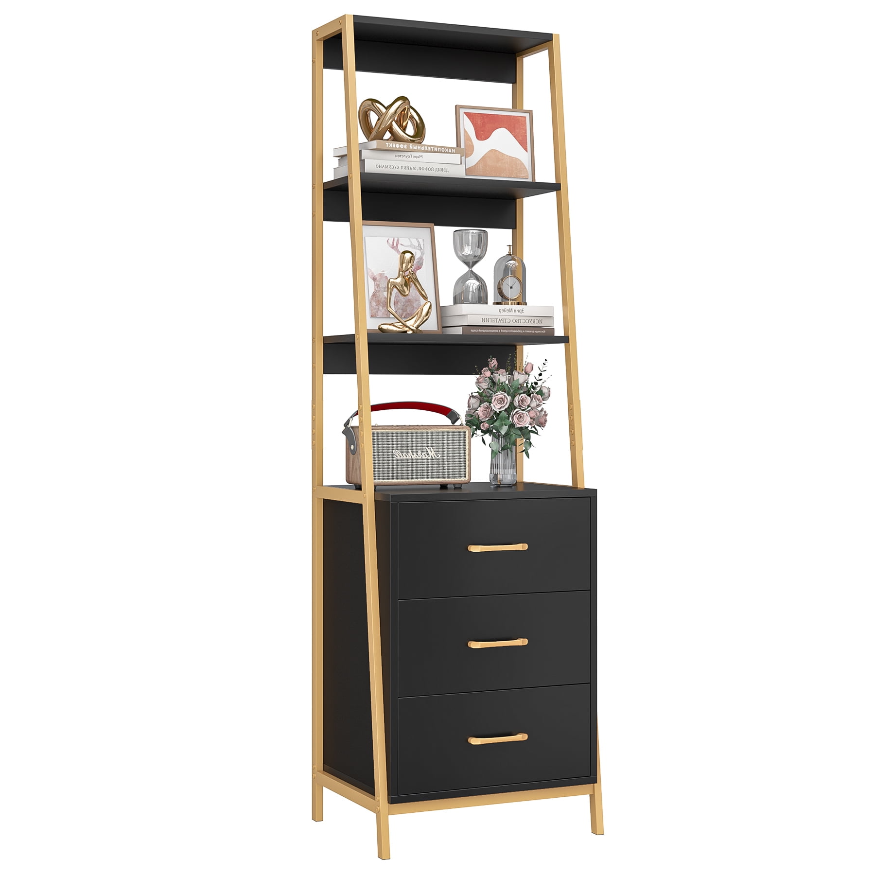 Hombazaar 3-Tier Bookshelf, Rustic Industrial Style Bookcase Furniture, Free Standing Storage Shelves for Living Room Bedroom