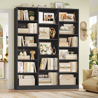 Homfa Triple Row 6-tier Bookshelf, 74 in Tall Bookshelf with 17 Open Display Shelves, Large Bookcase for Office Living Room, Black
