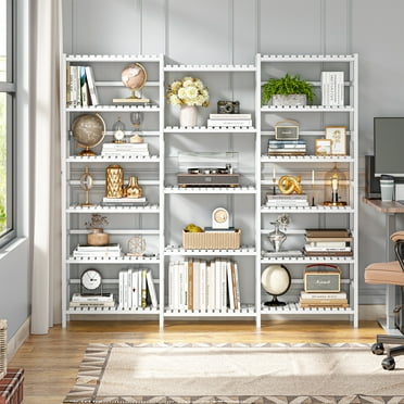 Homfa Triple Wide 6-Tier Bamboo Bookshelf, 5ft Tall Bookcase with 17 Open Display Shelves, for Home Office, Bedroom, Living Room, Books, White