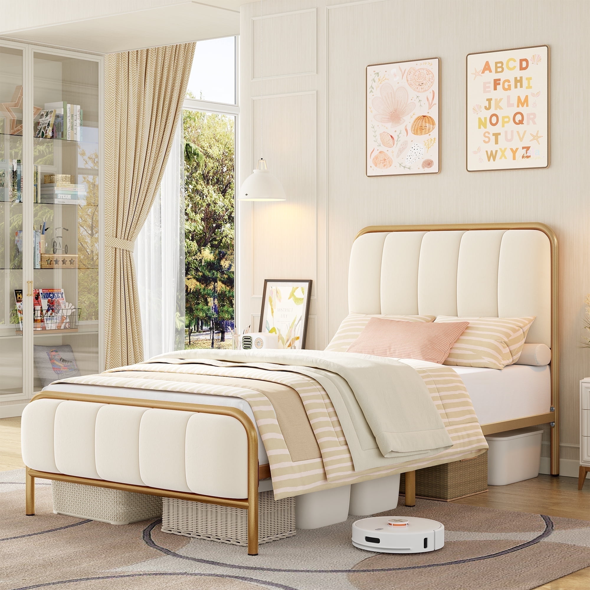 Homfa Full Size Bed, Gold Iron & Wood Frame, No Box Spring Homfa Full Size Bed, Gold Iron & Wood Frame, No Box Spring