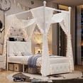 thumbnail image 1 of Homfa Twin Size Canopy Bed Frame, 1 Big Drawer Storage Platform Bed, Button Tufted Upholstered Headboard with Charging Station, Off-white, 1 of 5