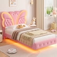 thumbnail image 1 of Homfa Twin Size Velvet Upholstered Bed with LED Lights, Floating Platform Bed Frame with Butterfly Crystal Button Tufted Headboard, Pink, 1 of 7