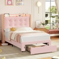 thumbnail image 1 of Homfa Twin Size LED Bed Frame with Drawer, Velvet Crystal Button Upholstered Platform Bed Frame with Outlets and USB Ports & Display Platform, No Box Spring Needed, Pink, 1 of 9