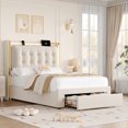 thumbnail image 1 of Homfa Twin Size Bed Frame with Storage Drawer and Charging Station, LED Bed Frame with Crystal-Button Tufted Headboard, Beige, 1 of 8