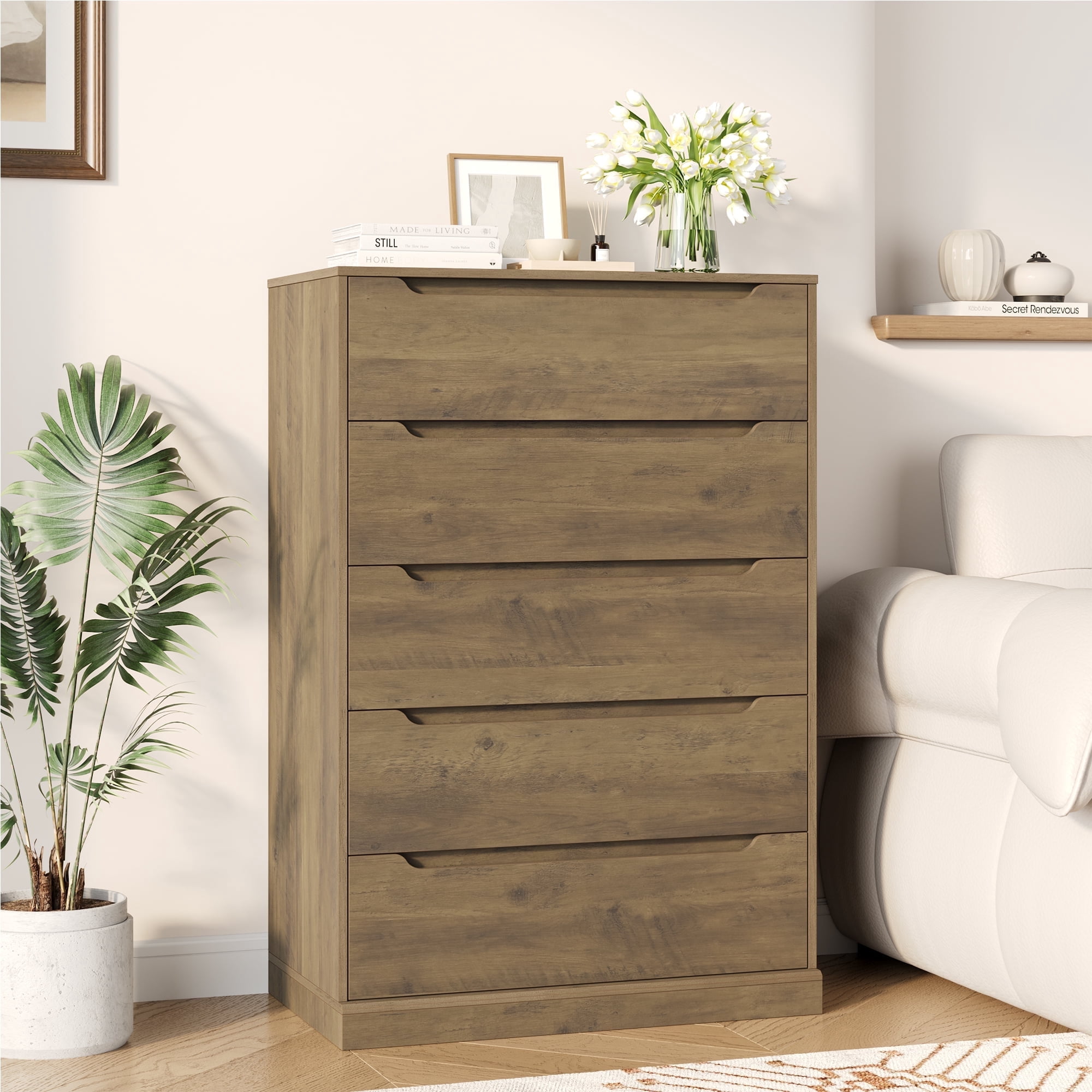 Homfa Vertical 5 Drawer Dresser, Wood Storage Cabinet with 