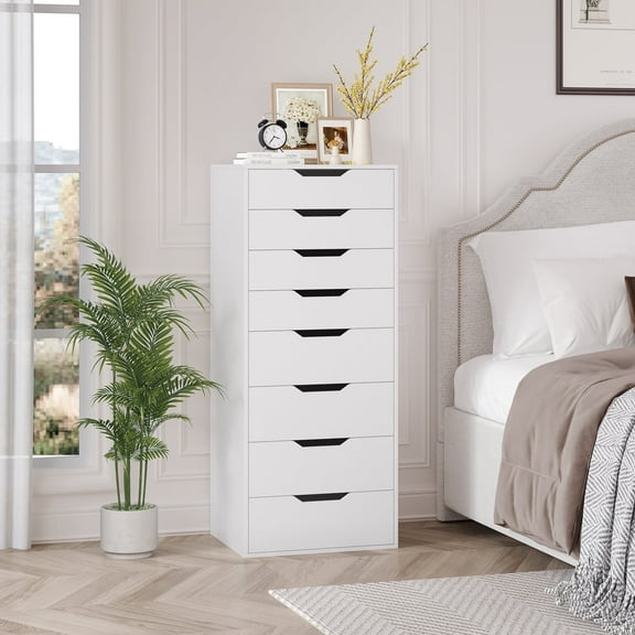 Homfa Vertical 8 Drawer Dresser, 44.5H Modern Drawers Dresser for Bedroom Living Room, White