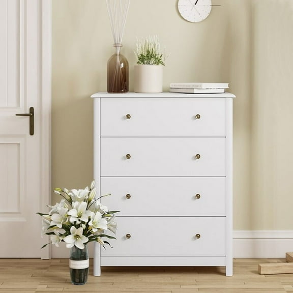 Homfa Vertical Dresser with 4 Drawer, Wide Chest of Drawers Nightstand for Bedroom Closet Entryway, White