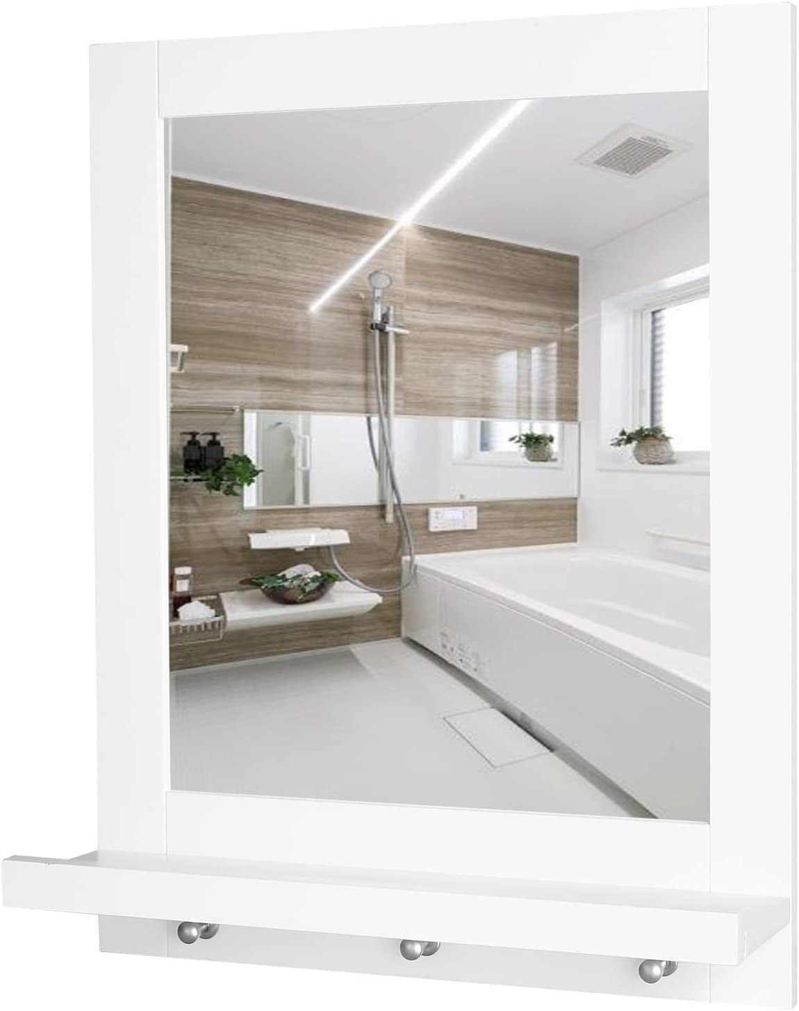 Homfa Wall Mirror with Shelf, Hanging Vanity Mirror for Bathroom