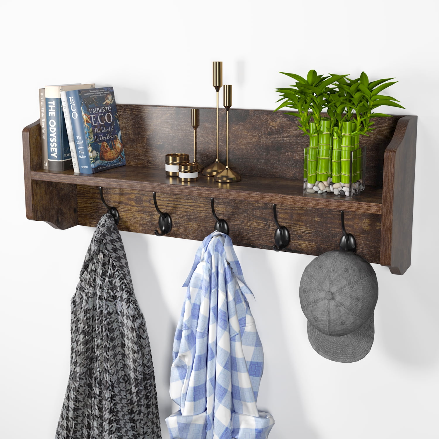 Rustic Wall Mounted Coat Rack with Shelves - Perfect for Small Spaces
