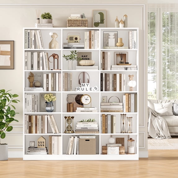 Homfa 18-Cube Bookcase and Bookshelves, 72" Tall Triple Wide 6-Tier Freestanding Bookshelf with Open Storage Shelves for Home Office Living Room, Home Office, White