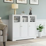 Homfa White Accent Cabinet, 37.4'' Tall Storage Cabinet with 3 Glass ...