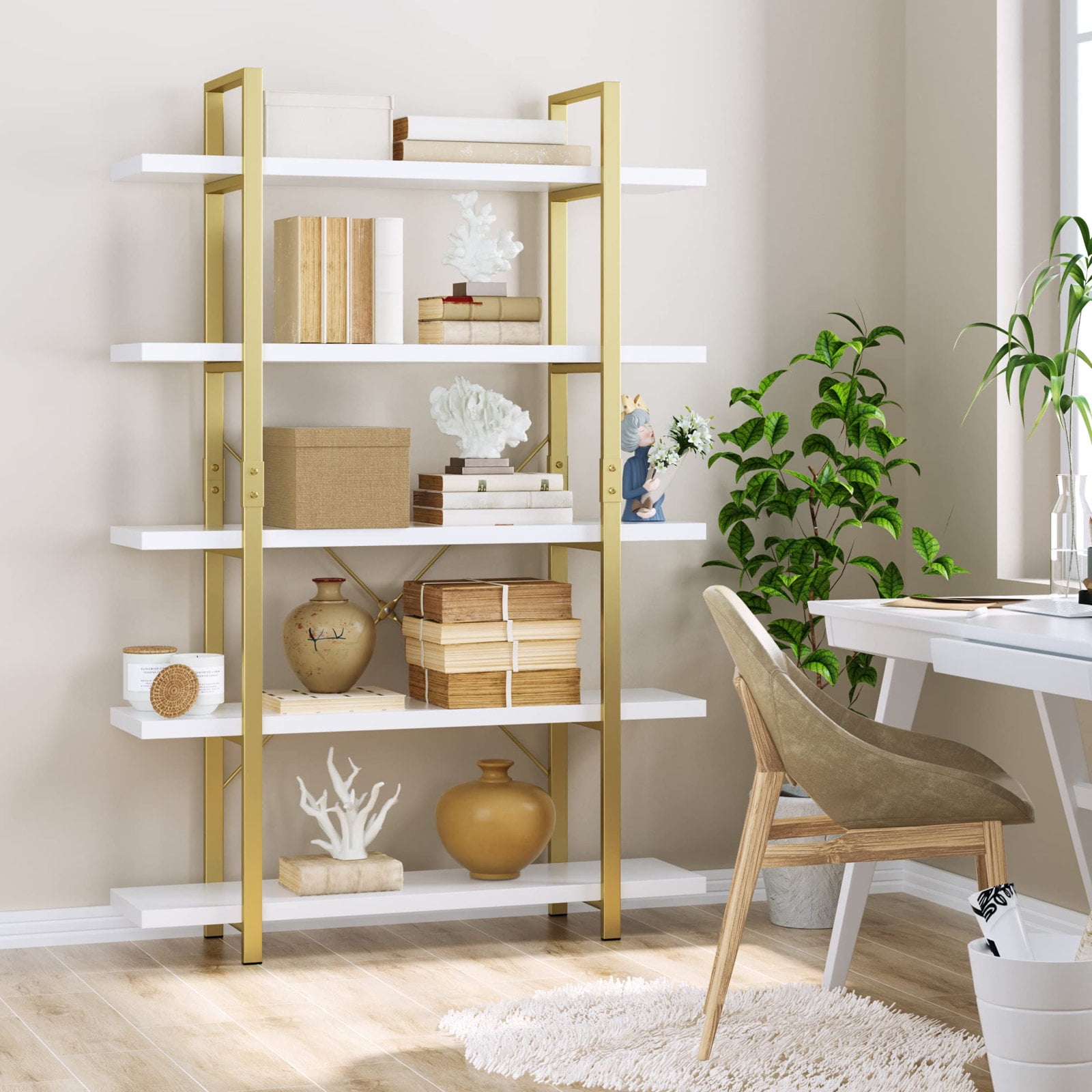 Homfa White Book Shelves and Bookcase, Steel Etagere Bookcase, 5 ...