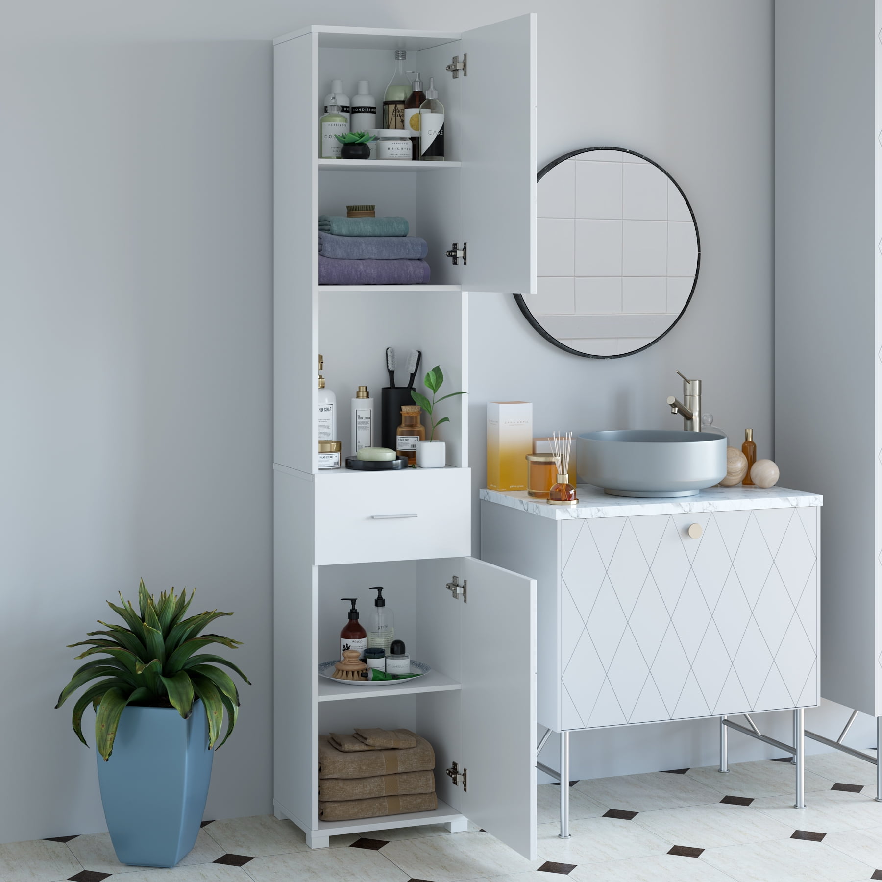 Homfa Bathroom Floor Cabinet, Large Bathroom Storage Cabinet with Door –  homfafurniture