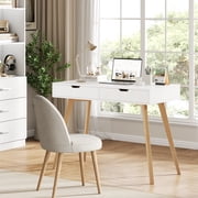 Homfa White Desk with Drawers, Makeup Table for Girls, Study Work Desk Table for Home Office Writing