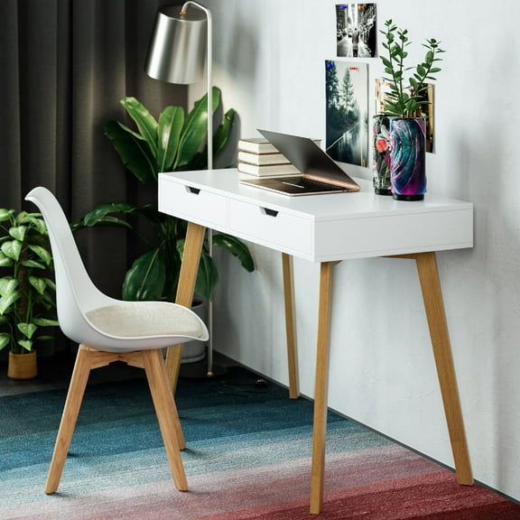 Homfa White Desk with Drawers, Study Work Desk Table for Home Office Writing