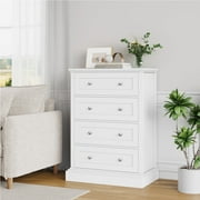 Homfa White Dresser with 4 Drawers, Wood Nightstand Chest of Drawers for Bedroom Living Room