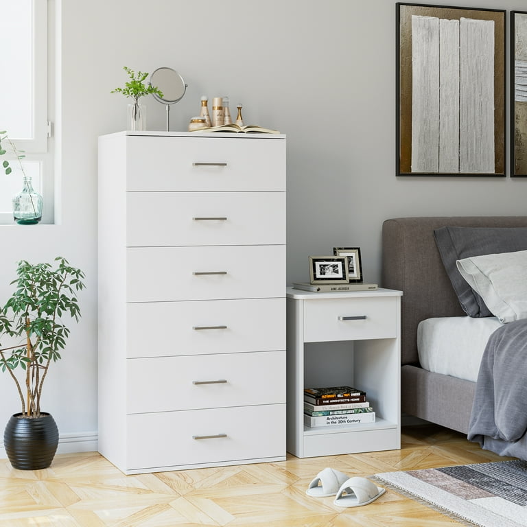 6 Drawer Dresser White Dresser Tall Dresser Wood with Metal Handles White Modern Chests of Drawer White Dresser