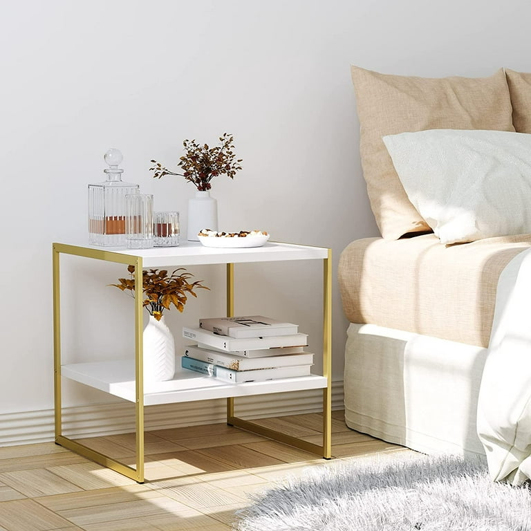 Homfa White End Table, Small Coffee Table with Gold Metal Frame, Square  Side Table Nightstand for Living Room Bedroom