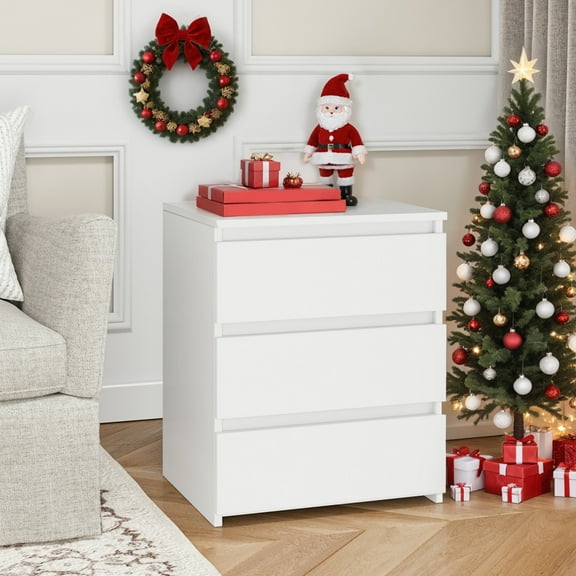 Homfa White Nightstand with 3 Drawers, Sofa Table for Living Room, Modern Wooden Storage Cabinet for Bedroom