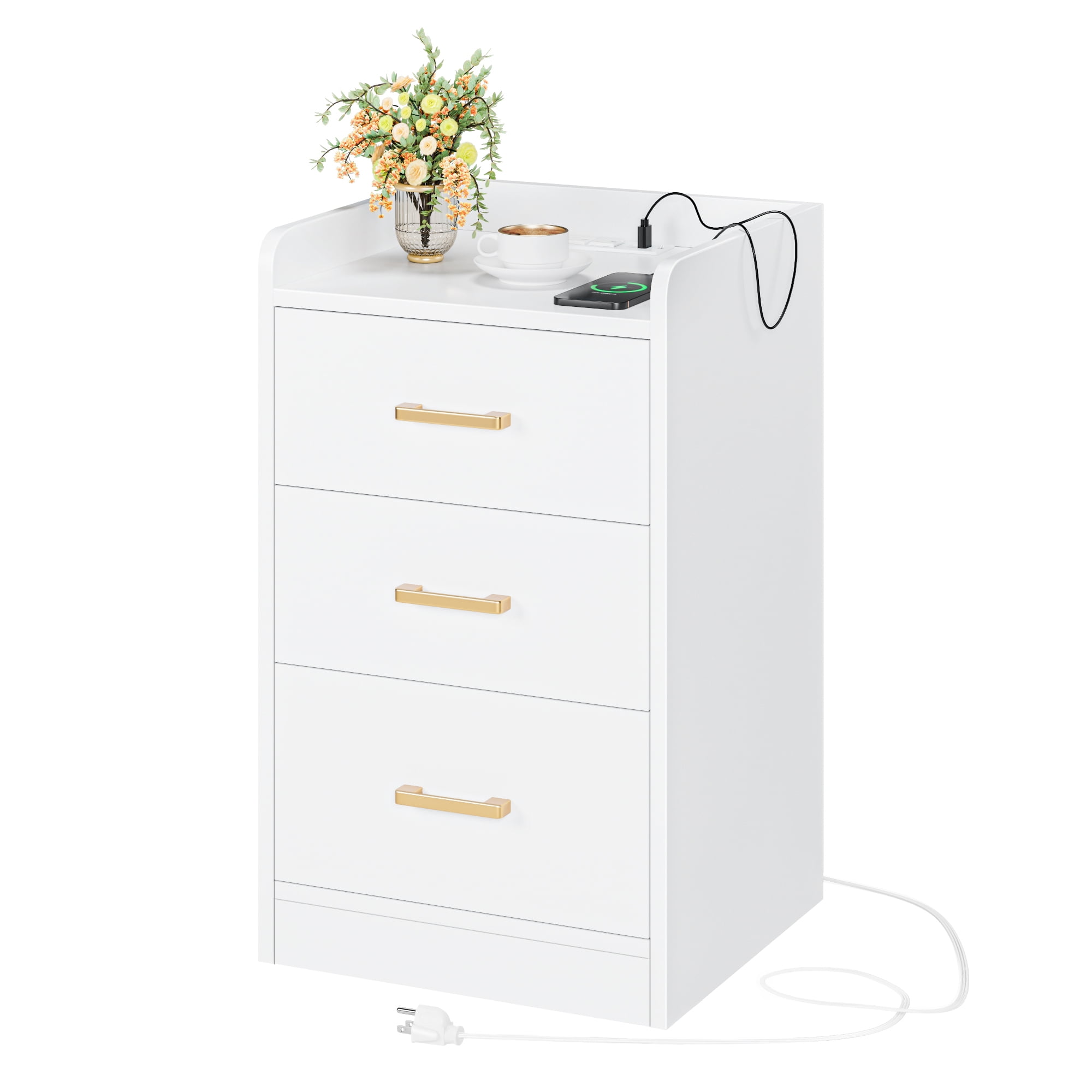 South Shore Vito Nightstand with Charging Station and Drawers White