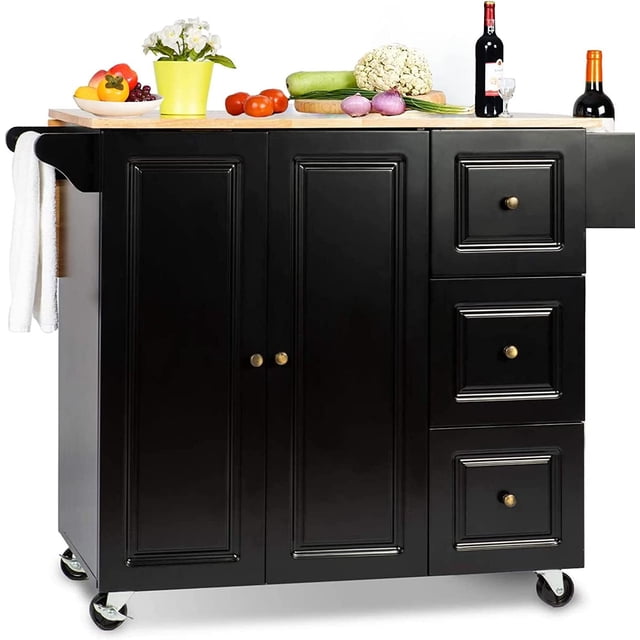 Homfa, Wooden Kitchen Island, Kitchen Cart on Wheels with Spice Rack ...