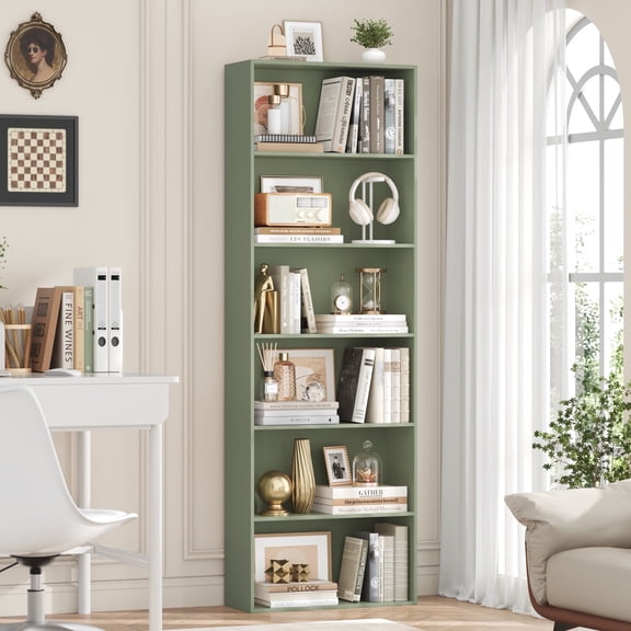Homfa 6 Tier Tall Bookshelf and Bookcase, Wooden Bookcase Display Shelf for Living Room Home Office Library Storage, Green
