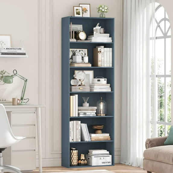 Homfa 6 Tier Tall Bookshelf and Bookcase, Wooden Bookcase Display Shelf for Living Room Home Office Library Storage,Blue
