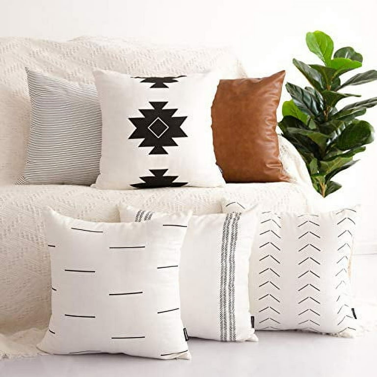 Homfiner Decorative Throw Pillow Covers For Couch, Set Of 6, 100% Cotton  Modern Design Stripes Geometric Bed Or Sofa Pillows Case Faux Leather 18 X  18 Inch 