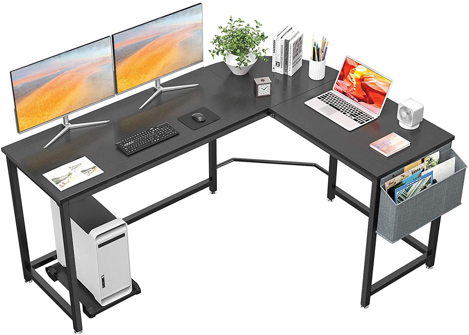 HOMIDEC L Shaped Desk 100CM Computer Desk Study Office Desk Gaming Desk  Writing Table With Bookshelf Rev…