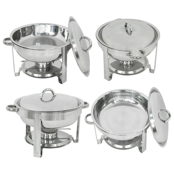Homgarden 4 Pack Round Chafing Dish 5Qt Full Size Stainless Steel Chafer Complete Warmer Set For Catering, Events, Buffets with Fuel Holder & Water Pan & Food Pan